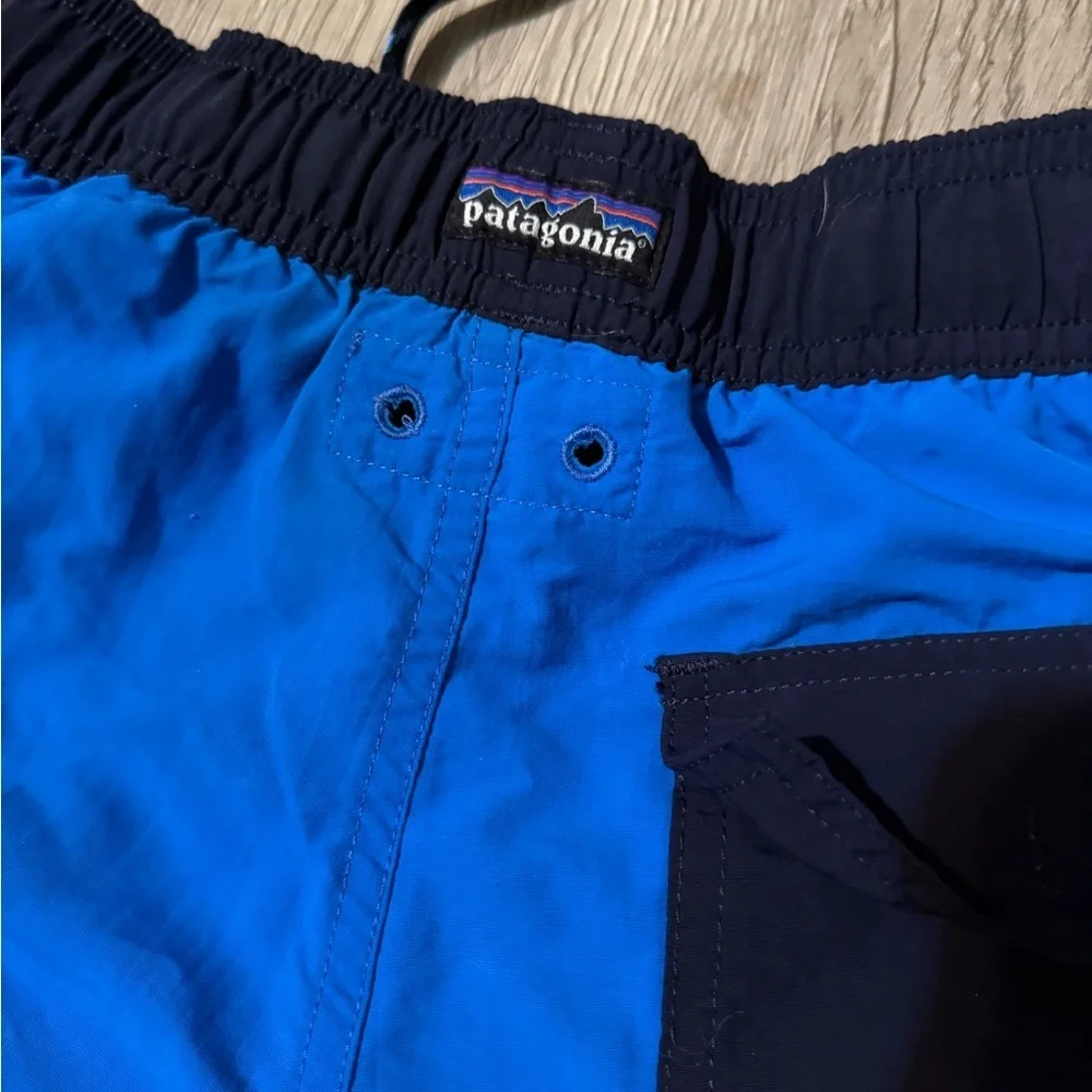 Patagonia Boys Blue Swim Shorts with Black Waistband, Size L
